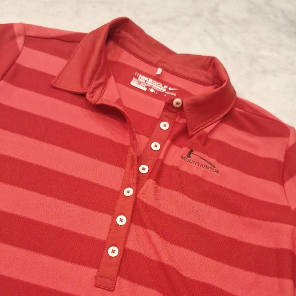 Nike Golf Polo Shirt Womens Large‎ Red Striped Dri-FIT Tour Performance Top